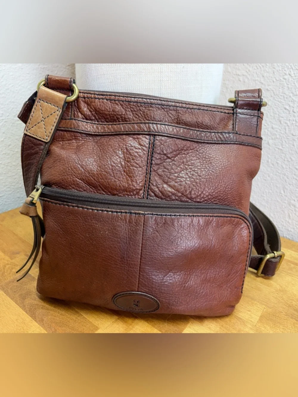 Fossil Long Live Vintage 1954 Leather Cargo Crossbody Bag Brown - Picture 8 of 15